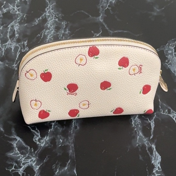 Coach White Red Cosmetic Leather Bag Clutch Case with Red Apple Print AUTHENTIC - Picture 8 of 12
